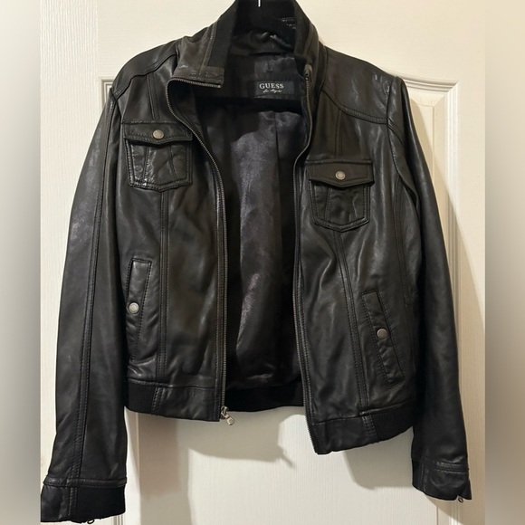 Guess Los Angelos Biker Black Faux Leather Jacket Size Small - Picture 3 of 4